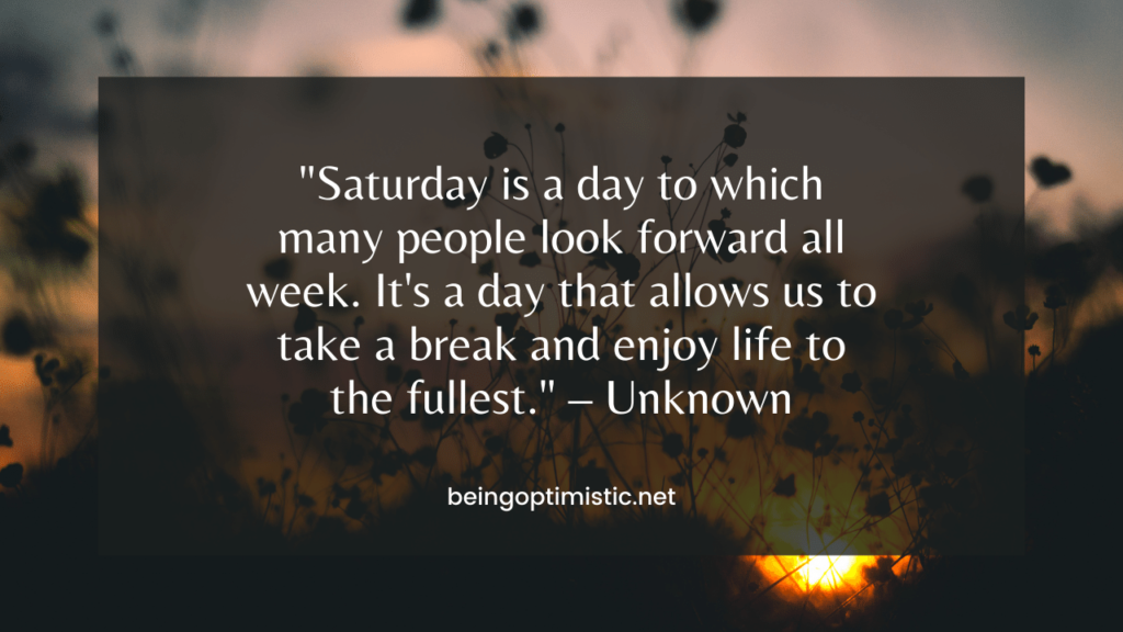  "Saturday is a day to which many people look forward all week. It's a day that allows us to take a break and enjoy life to the fullest." – Unknown